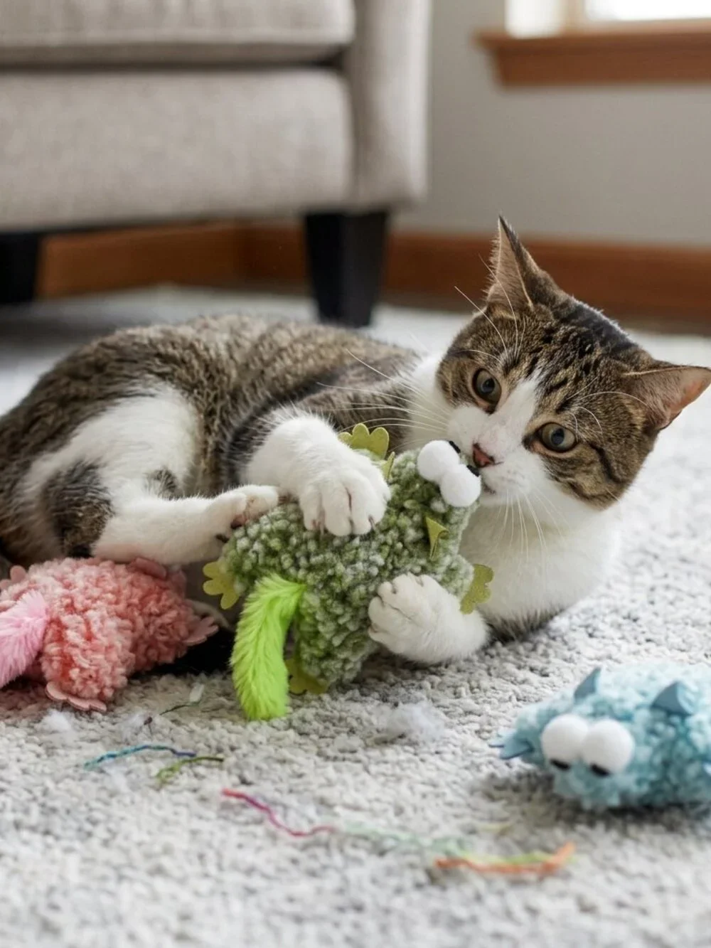 Multipet Pet Envy Squirrel Catnip Cat Toy | Plush Cat Toy - Blue, Green and Pink